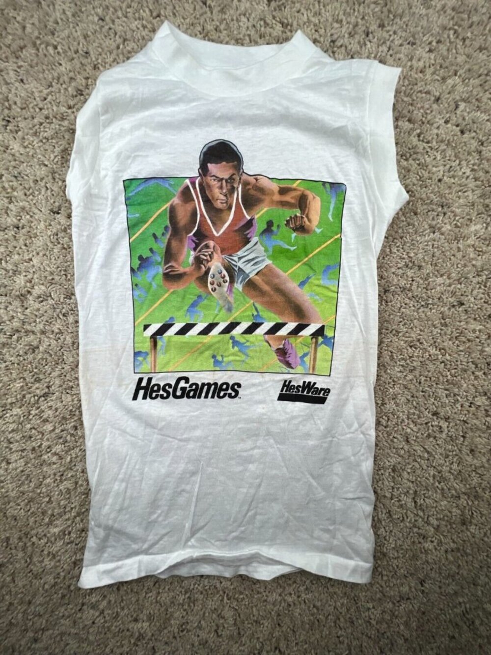 Vintage 1984 Hesgames Hesware White Sleeveless T Shirt SMALL Commodore 64 Game